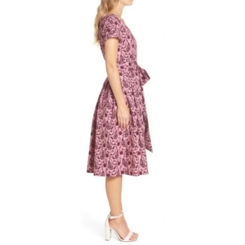 GAL MEETS GLAM Hallie Dress Paisley Floral Pink Purple Box Pleats Pockets Size 8 - Picture 6 of 15